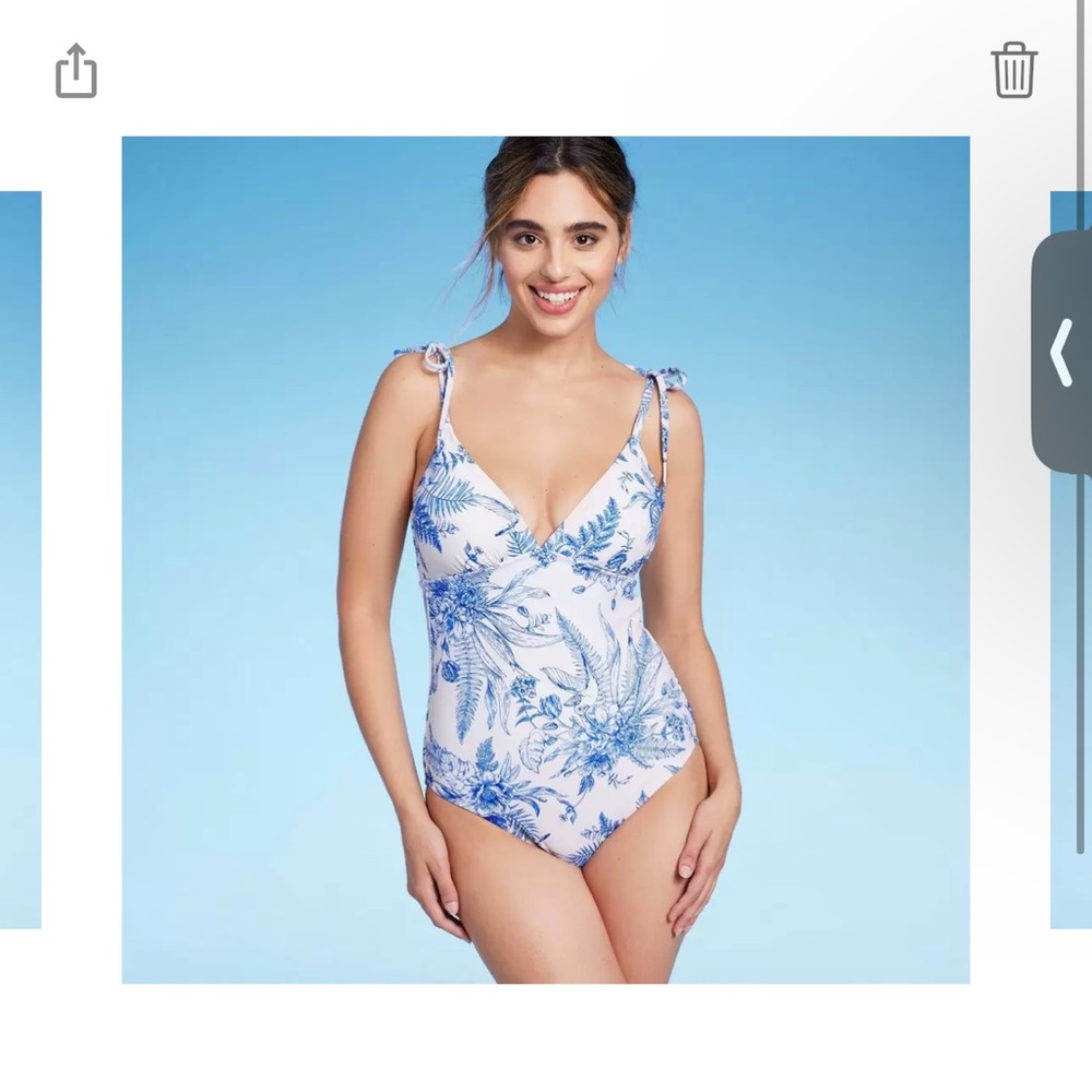 NWT Kona Sol Large 12/14 Toile Tie Shoulder One Piece Swimsuit Medium Coverage